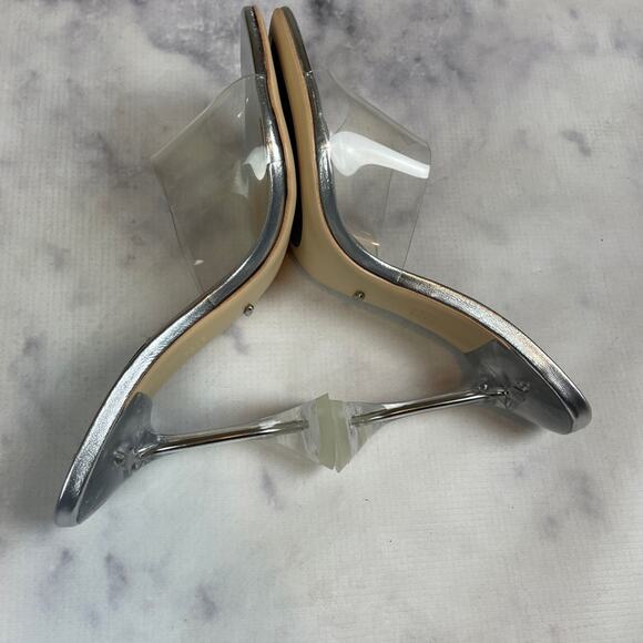 Tony Bianco Serri Clear Vinyl + Metallic Silver Hourglass Heel Mule Sandals Sz 7 - Picture 7 of 12